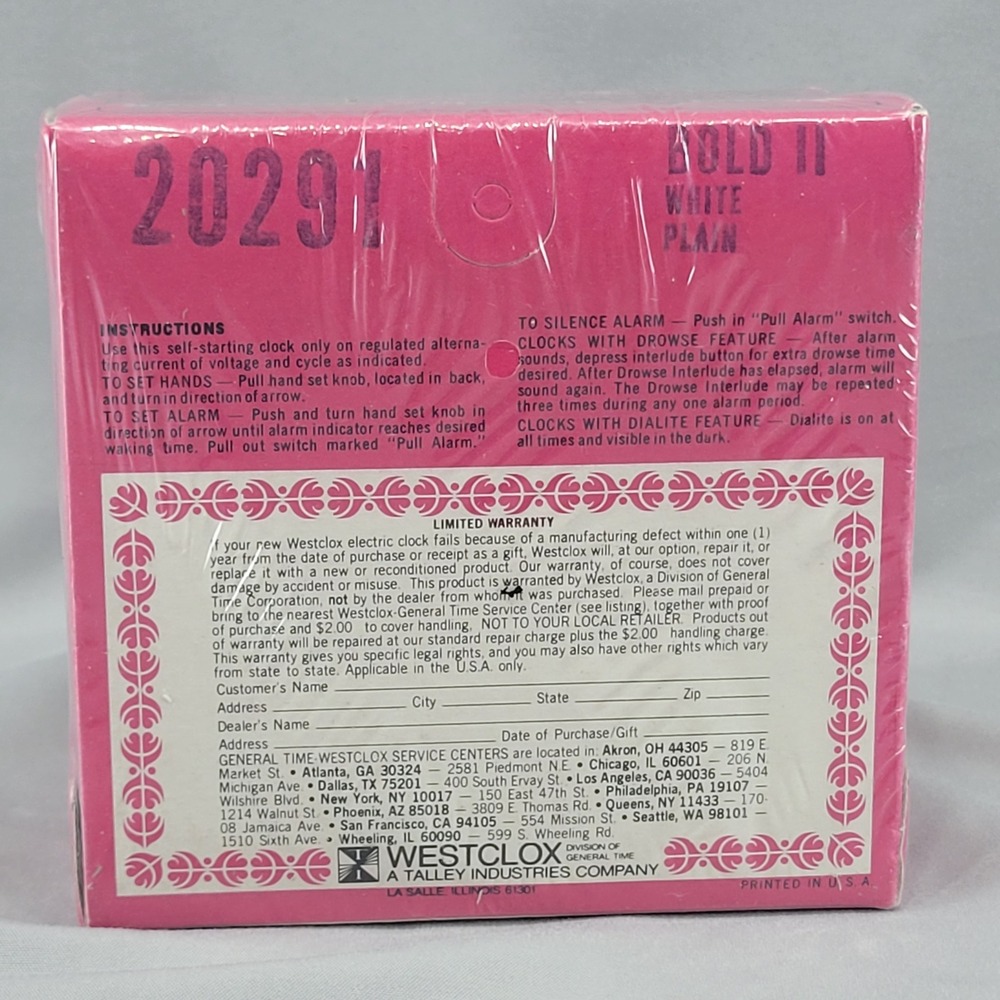 Westclox Bold II Electric Alarm Clock White 20291 New Old Stock Vtg Grandpa Core - Picture 4 of 7